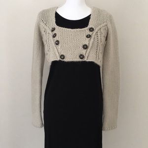 Wool blend cropped sweater cardigan with button